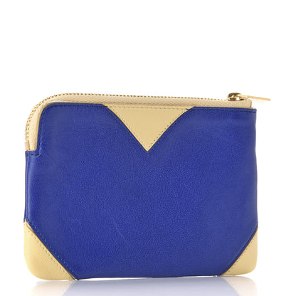 Celine Lambskin Bi-Color Coeur Coin Card Case Blue Beige 4 of 12