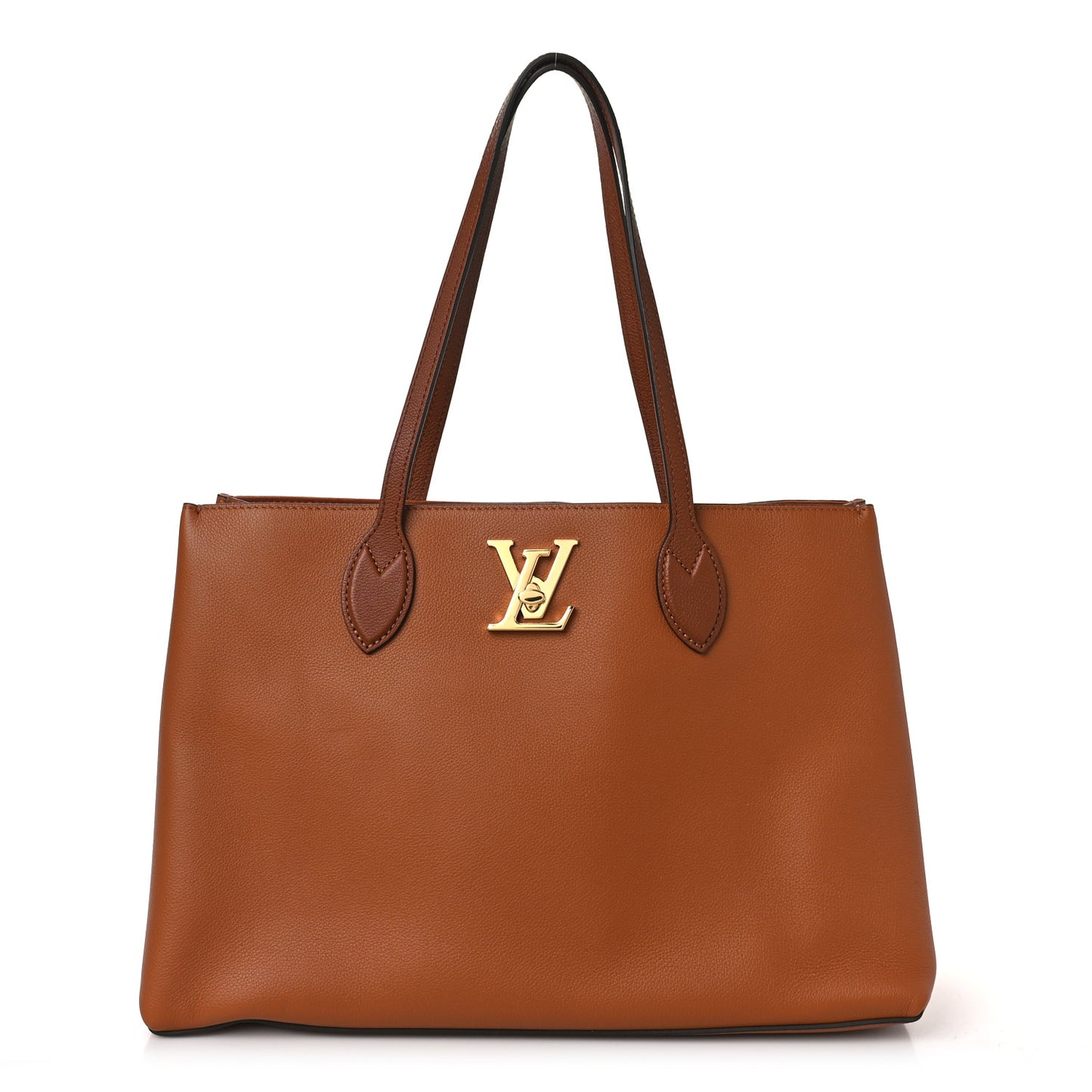 Grained Calfskin Lockme Shopper Chataigne