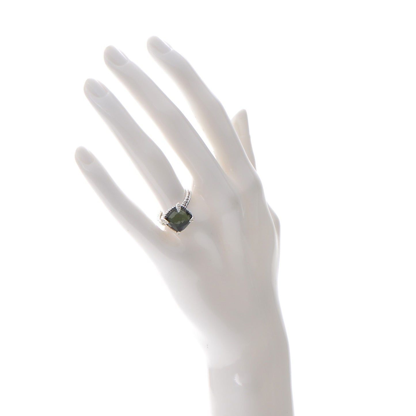 Sterling Silver Diamond Green Orchid 11mm Chatelaine Ring 58 8.25