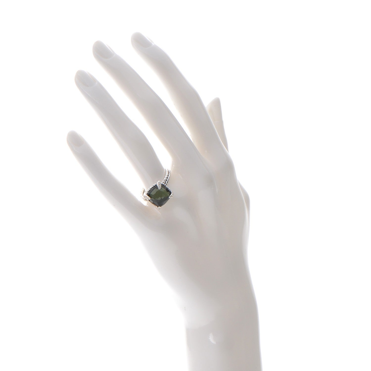 David Yurman Sterling Silver Diamond Green Orchid 11mm Chatelaine Ring 58 8.25 2 of 4
