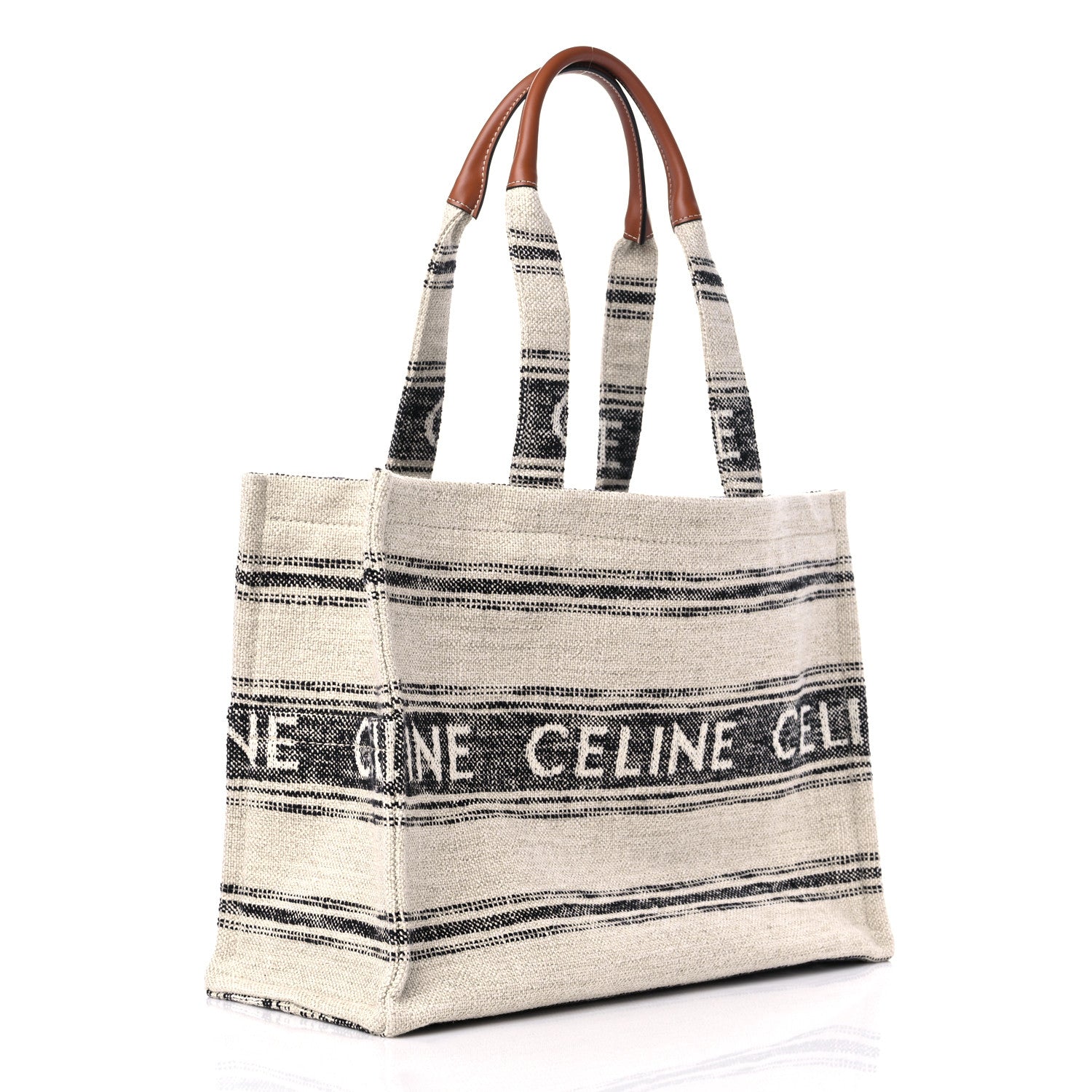 Celine Jacquard Striped Large Cabas Thais White Black 3 of 8