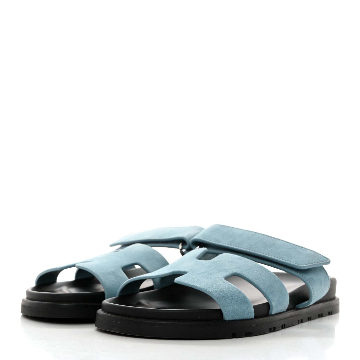 Hermes Suede Goatskin Womens Chypre Sandals 37 Bleu Mineral 3 of 9