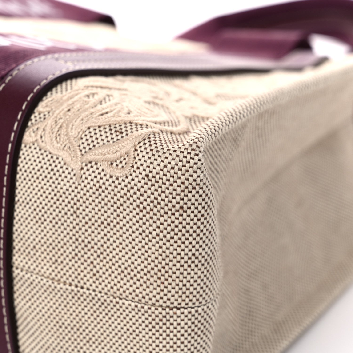Chloe Cotton Calfskin Embroidered Medium Woody Ribbon Tote Burgundy 9 of 13
