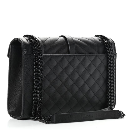 Saint Laurent Grain De Poudre Textured Mixed Matelasse Triquilt Medium Monogram Satchel Black 3 of 9