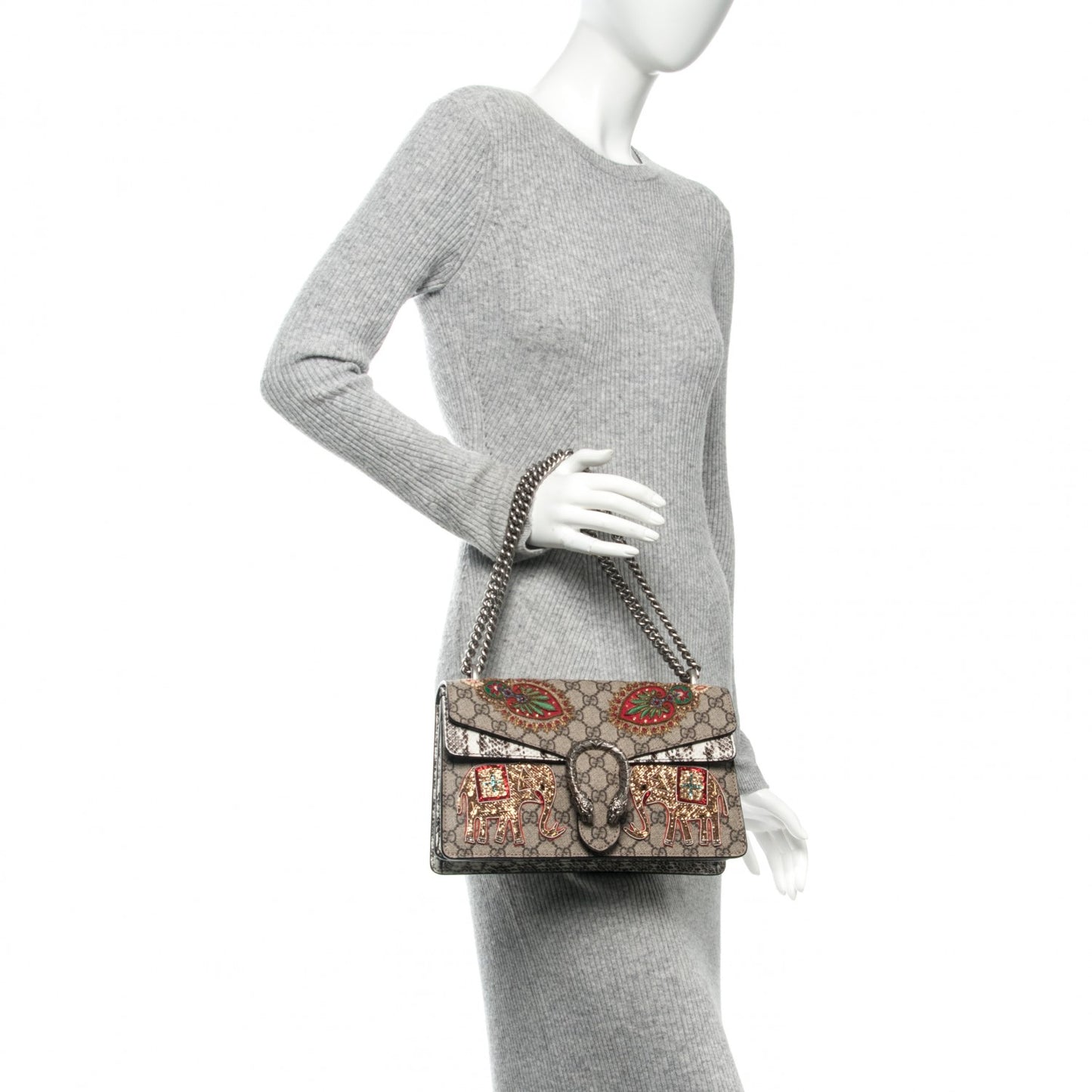 GG Supreme Monogram Elaphe Elephant Embroidered Small Dionysus Shoulder Bag