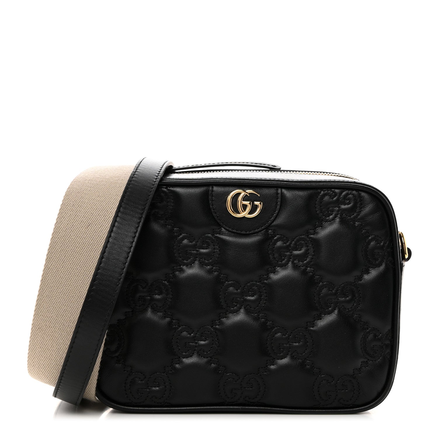 Gucci Calfskin GG Matelasse Shoulder Bag Black Natural 1 of 11