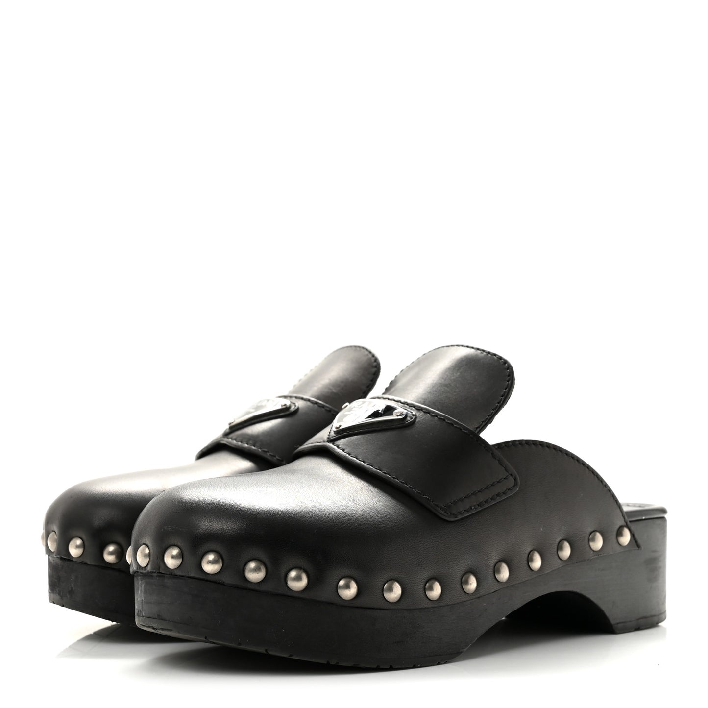Natural Calfskin Metal Triangle Logo 45mm Clogs 36 Black