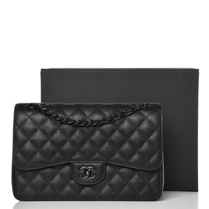 Chanel Crumpled Calfskin Quilted Jumbo Double Flap So Black 10 of 10