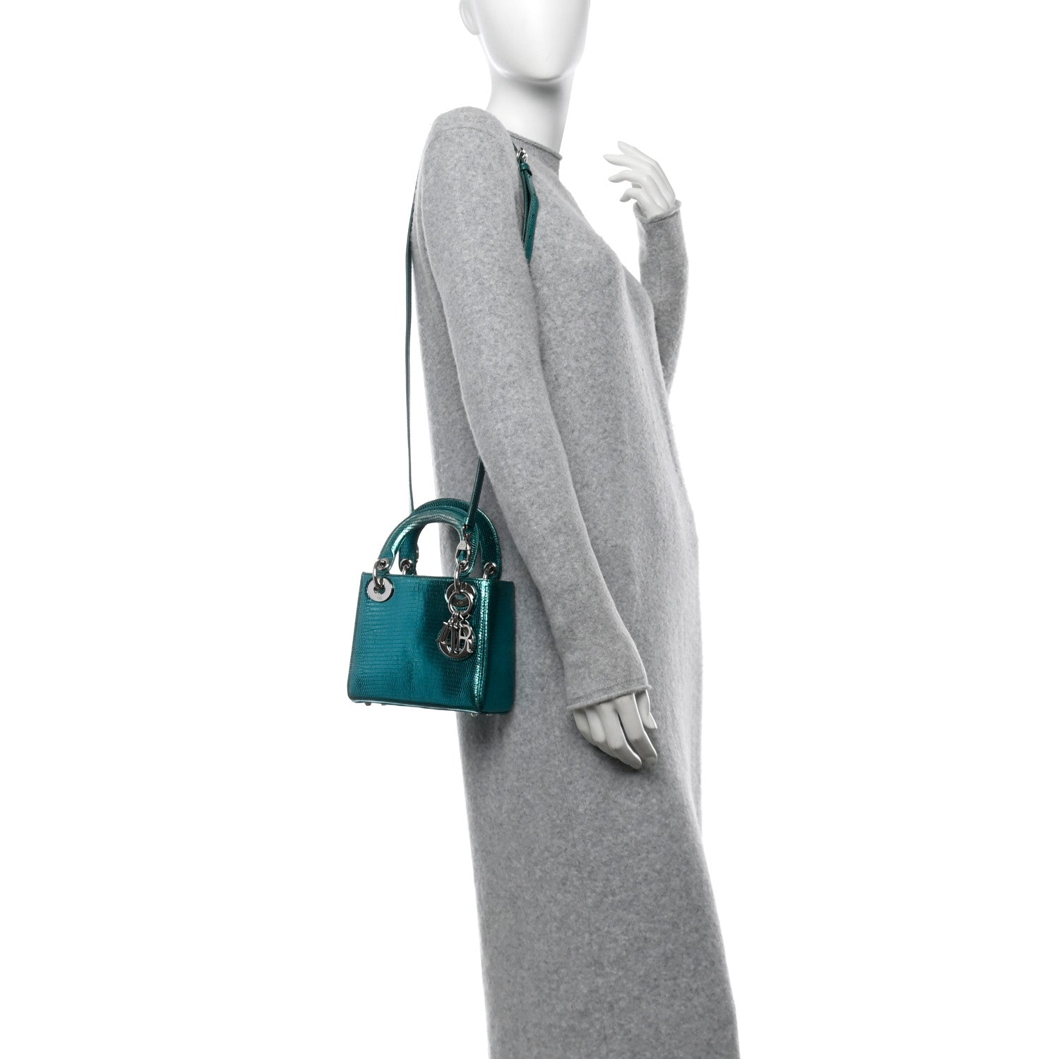 Christian Dior Metallic Lizard Mini Lady Dior Blue 2 of 14