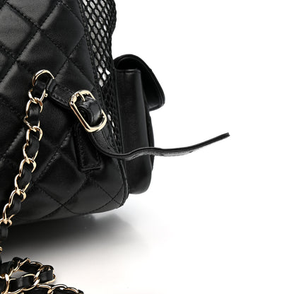 Chanel Shiny Lambskin Mesh Quilted Large Cargo Duma Drawstring Backpack Black 11 of 12