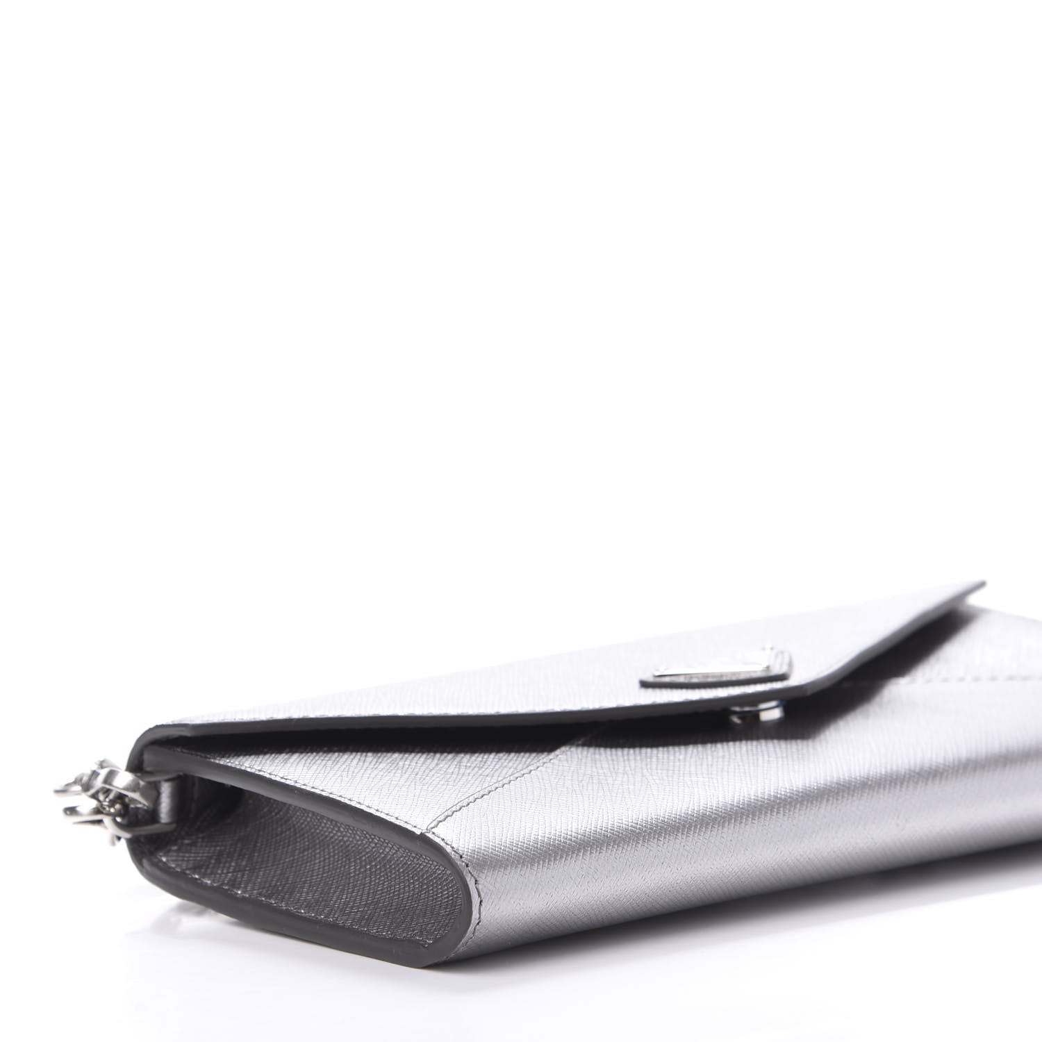 Prada Saffiano Triangle Wristlet Crossbody Wallet Cromo 7 of 10