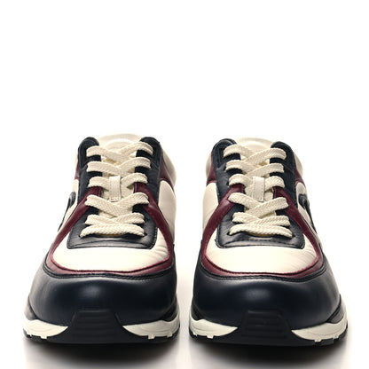Chanel Calfskin CC Sneakers 38.5 Navy Blue White Light Burgundy 2 of 9