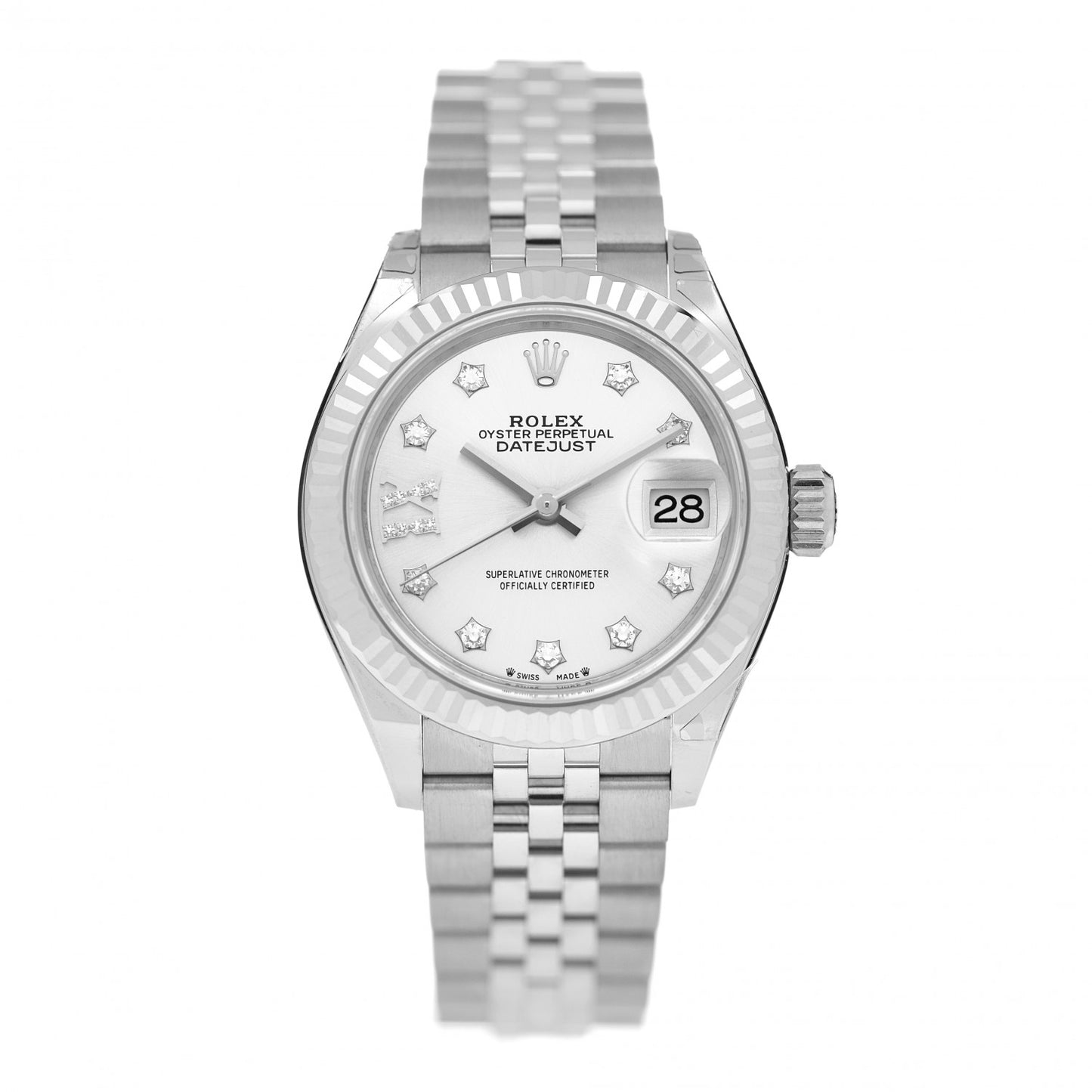Stainless Steel 18K White Gold Diamond 28mm Oyster Perpetual Datejust Watch Silver 279174