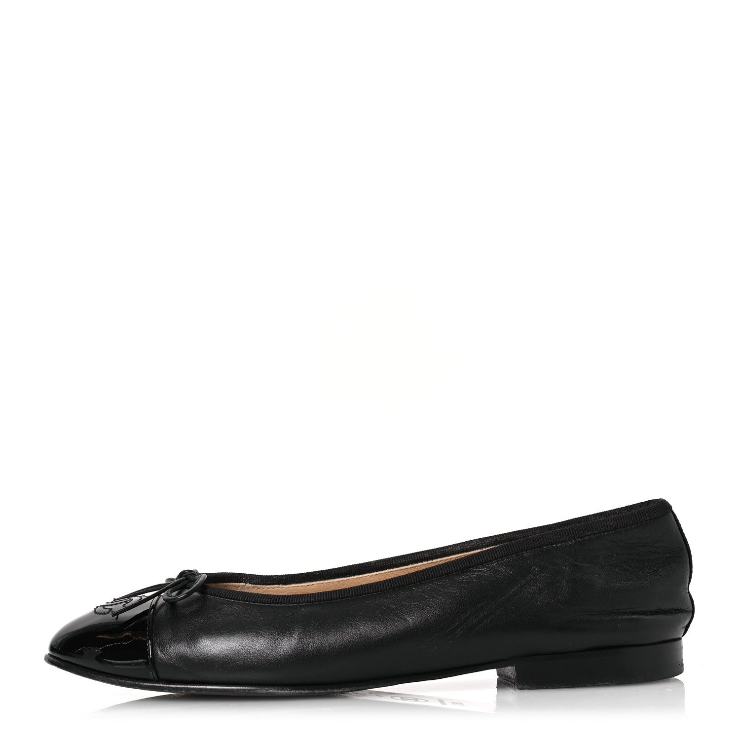 Chanel Lambskin Patent Cap Toe Ballerina Flats 38.5 Black 1 of 14