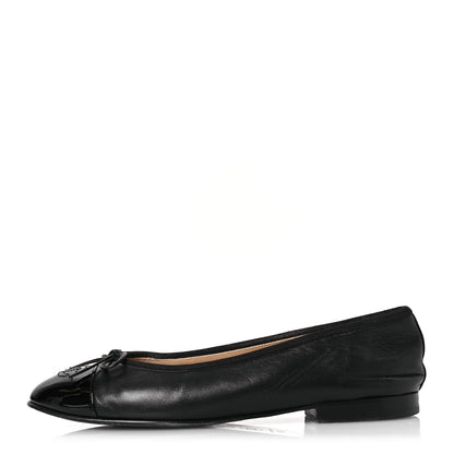 Chanel Lambskin Patent Cap Toe Ballerina Flats 38.5 Black 1 of 14