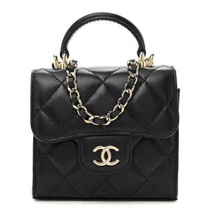 Chanel Lambskin Quilted Top Handle Flap Clutch With Chain Black 1 of 11
