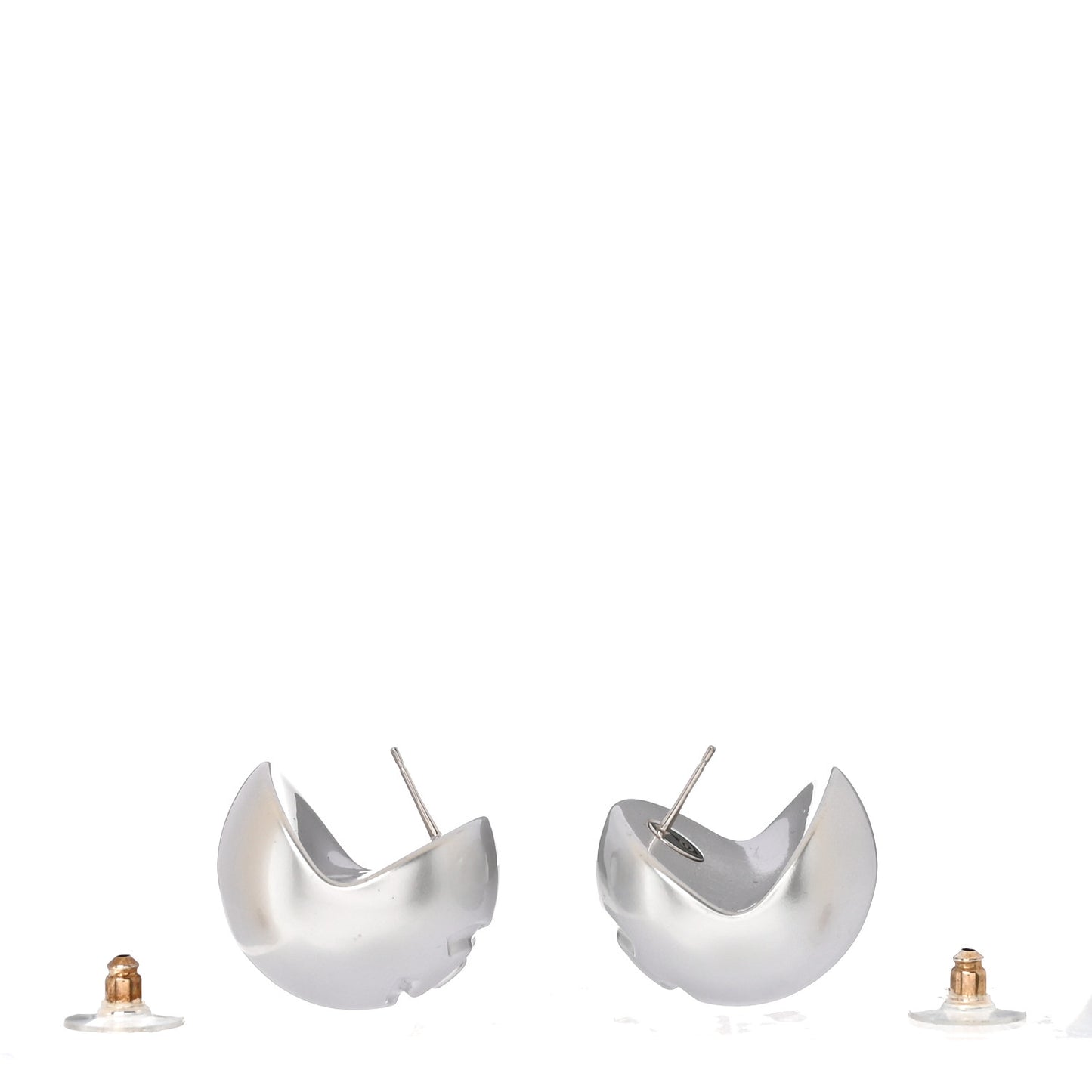 Resin Metal CC Stud Earrings Silver Pearly White