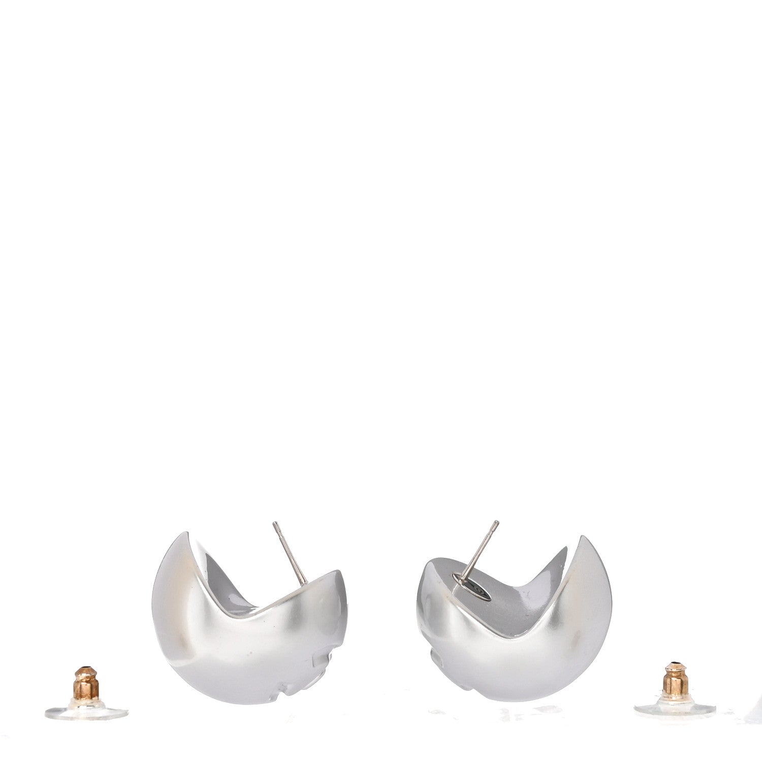 Chanel Resin Metal CC Stud Earrings Silver Pearly White 3 of 5