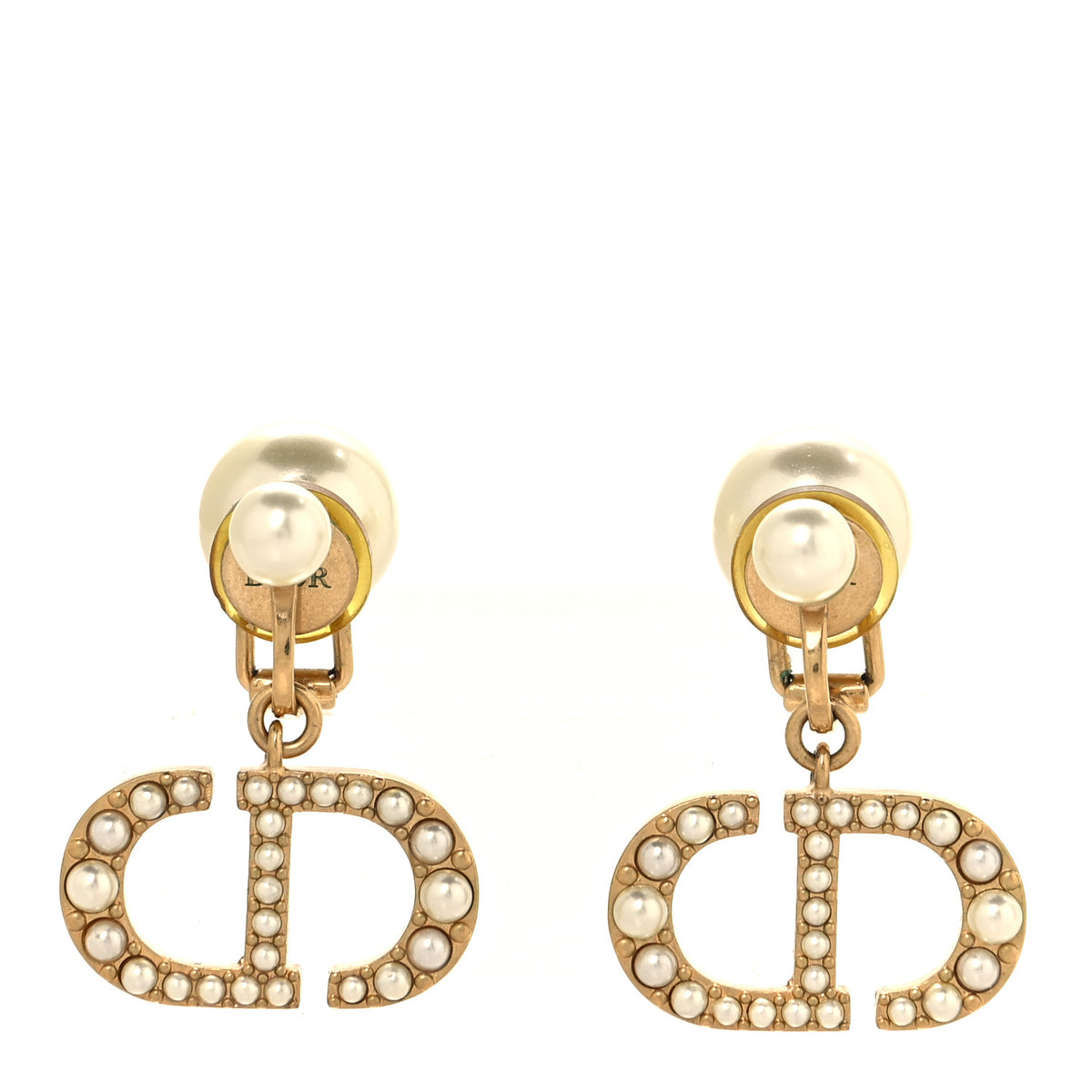 Christian Dior Pearl Tribal CD Clip On Drop Earrings Gold 1 of 5