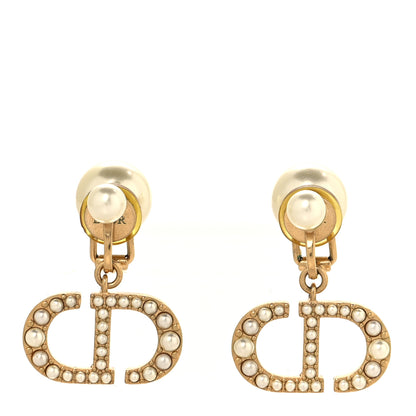 Christian Dior Pearl Tribal CD Clip On Drop Earrings Gold 1 of 5