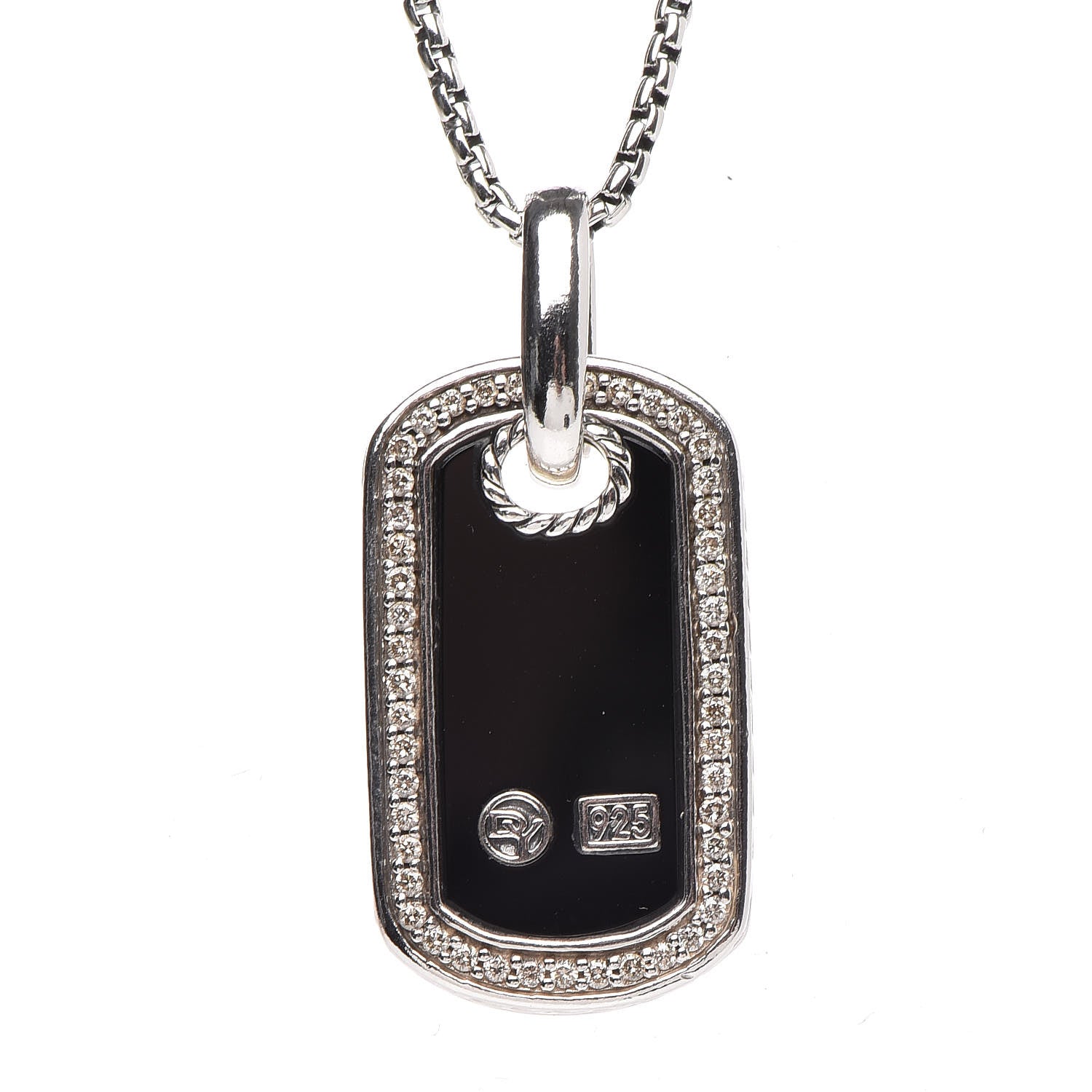 David Yurman Sterling Silver Black Onyx Diamond Small Dog Tag Necklace 4 of 6