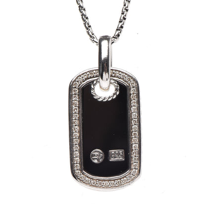 David Yurman Sterling Silver Black Onyx Diamond Small Dog Tag Necklace 4 of 6