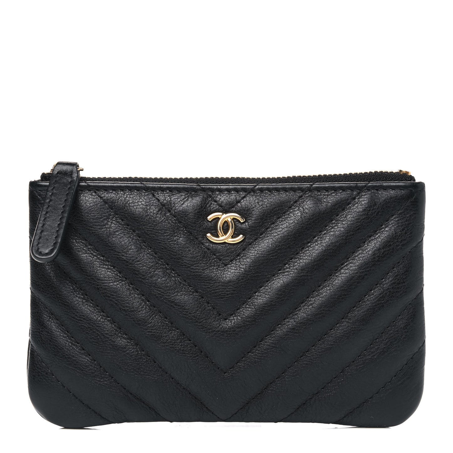 Crumpled Calfskin Chevron Quilted Small Cosmetic Case Black