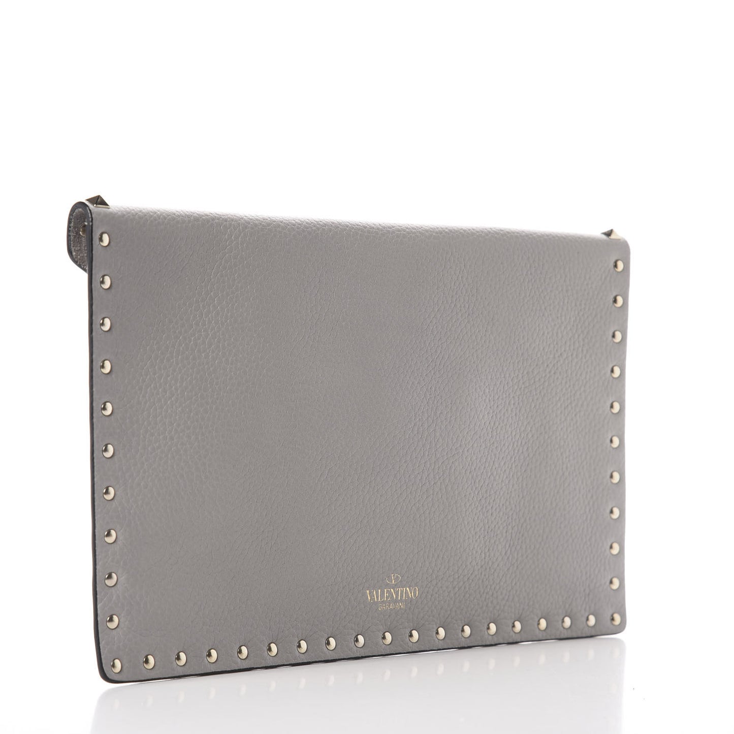 Pebbled Calfskin Large Rockstud Envelope Clutch Pastel Grey