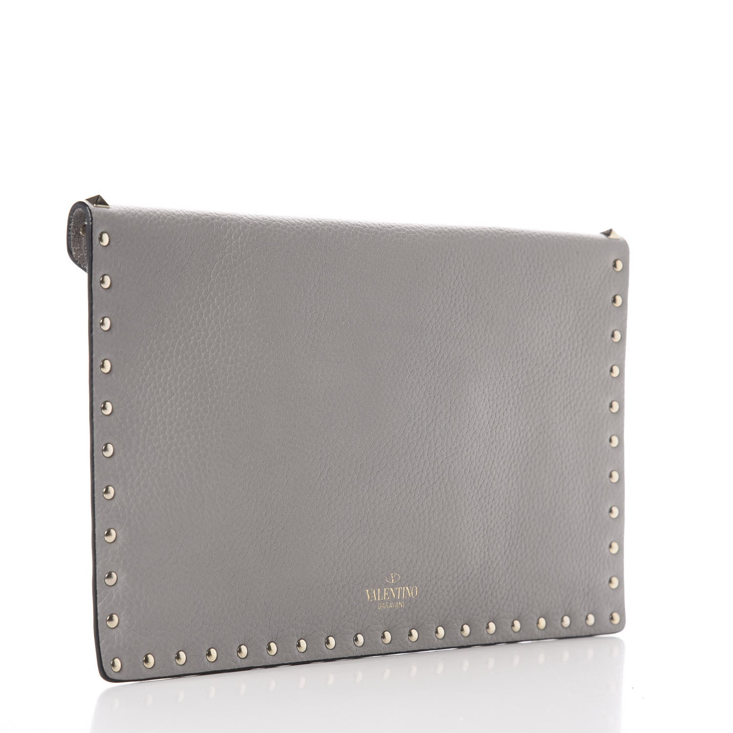 Valentino Garavani Pebbled Calfskin Large Rockstud Envelope Clutch Pastel Grey 2 of 10