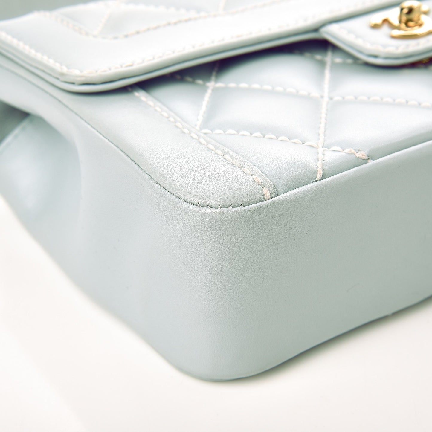 Calfskin Quilted Wild Stitch Flap Light Blue