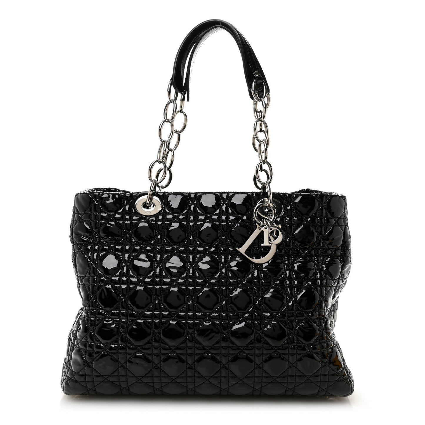 Patent Cannage Large Dior Soft Shopping Tote Black