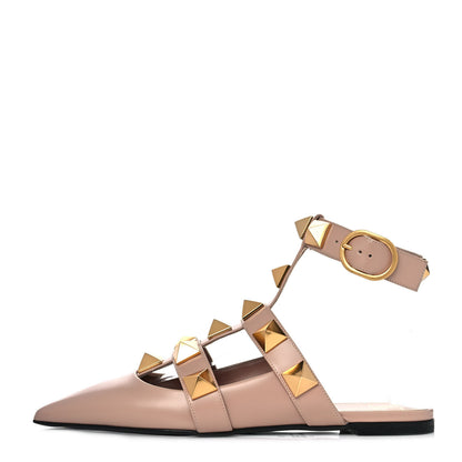 Valentino Garavani Calfskin Roman Stud Ankle Strap Flat Mules 38 Rose Cannelle 1 of 9