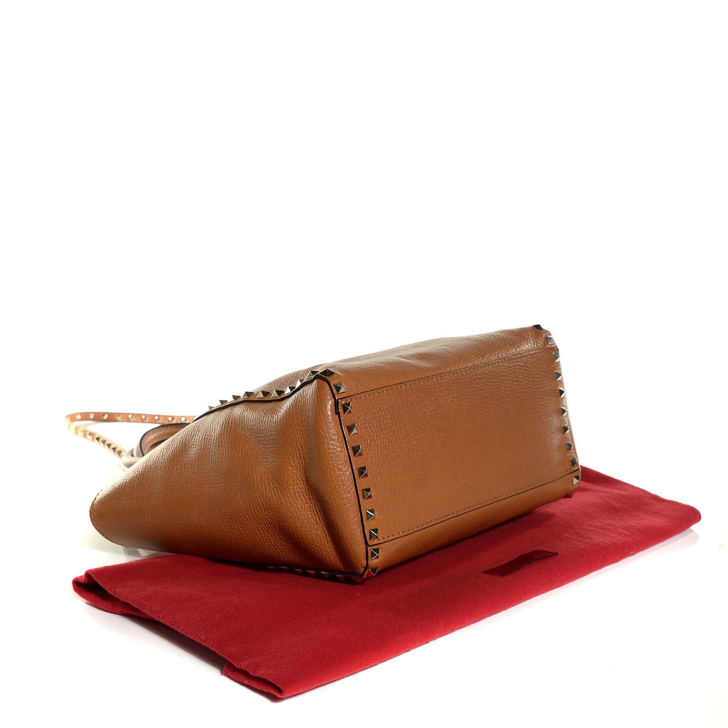 Textured Calfskin Rockstud Double Handle Tote Tan