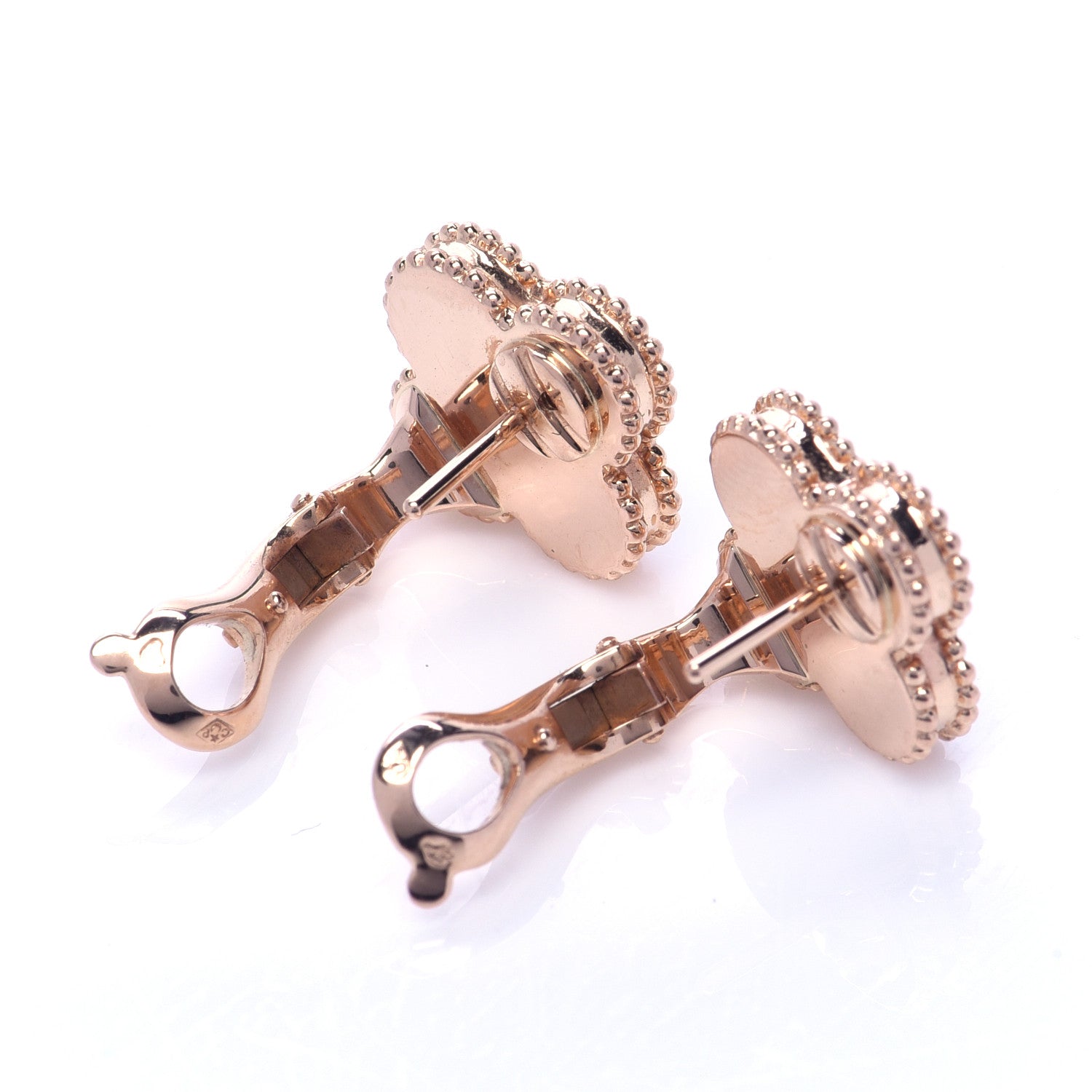 Van Cleef & Arpels 18K Rose Gold Diamond Black Onyx Vintage Alhambra Earrings 3 of 7