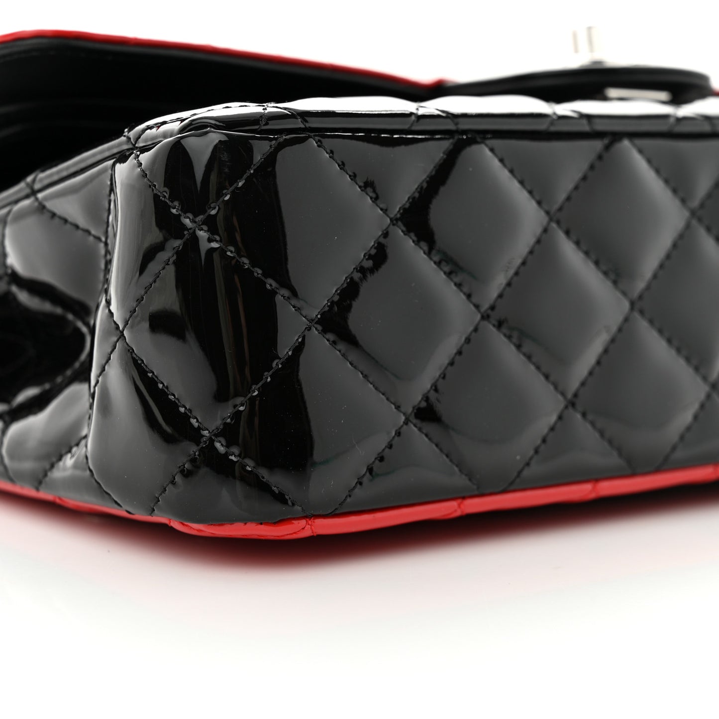 Patent Calfskin Quilted Bi-Color Medium Double Flap Black Red