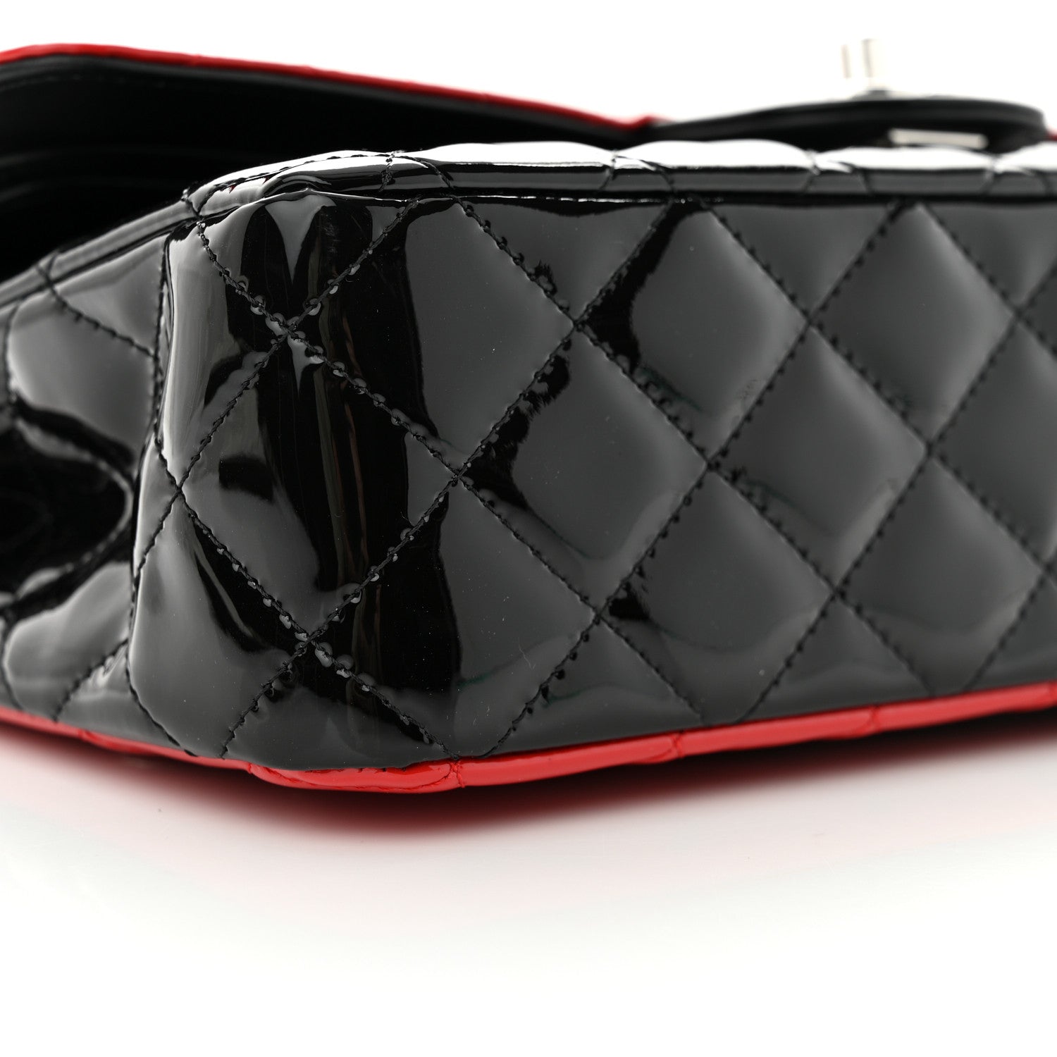 Chanel Patent Calfskin Quilted Bi-Color Medium Double Flap Black Red 9 of 11