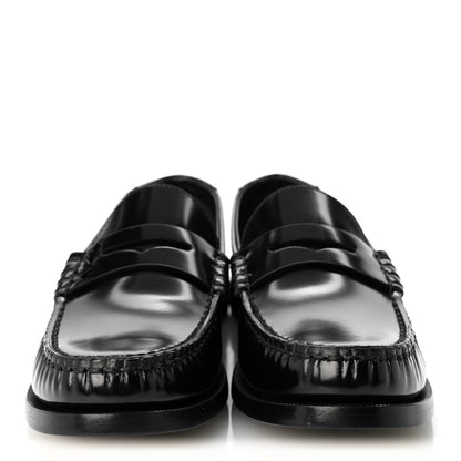 Saint Laurent Glazed Calfskin Le Loafer 15 Penny Slippers 38.5 Black 4 of 20