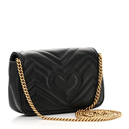 Gucci Calfskin Matelasse Super Mini GG Marmont Shoulder Bag Black 3 of 16