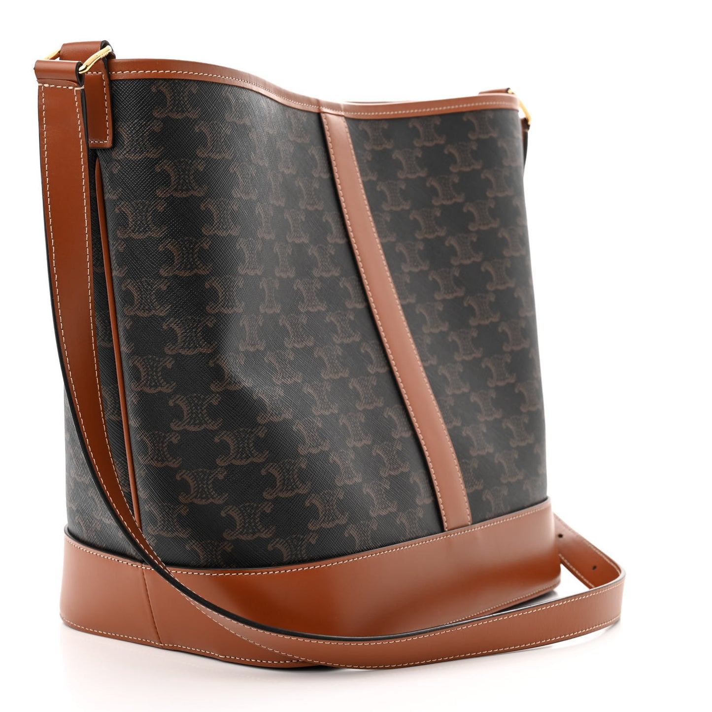 Triomphe Canvas Calfskin Medium Bucket Bag Tan