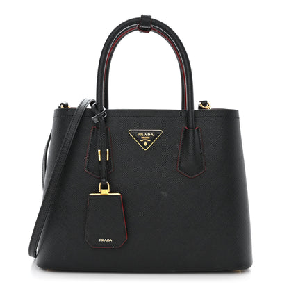 Prada Saffiano Cuir Small Double Bag Black Fuoco 1 of 14