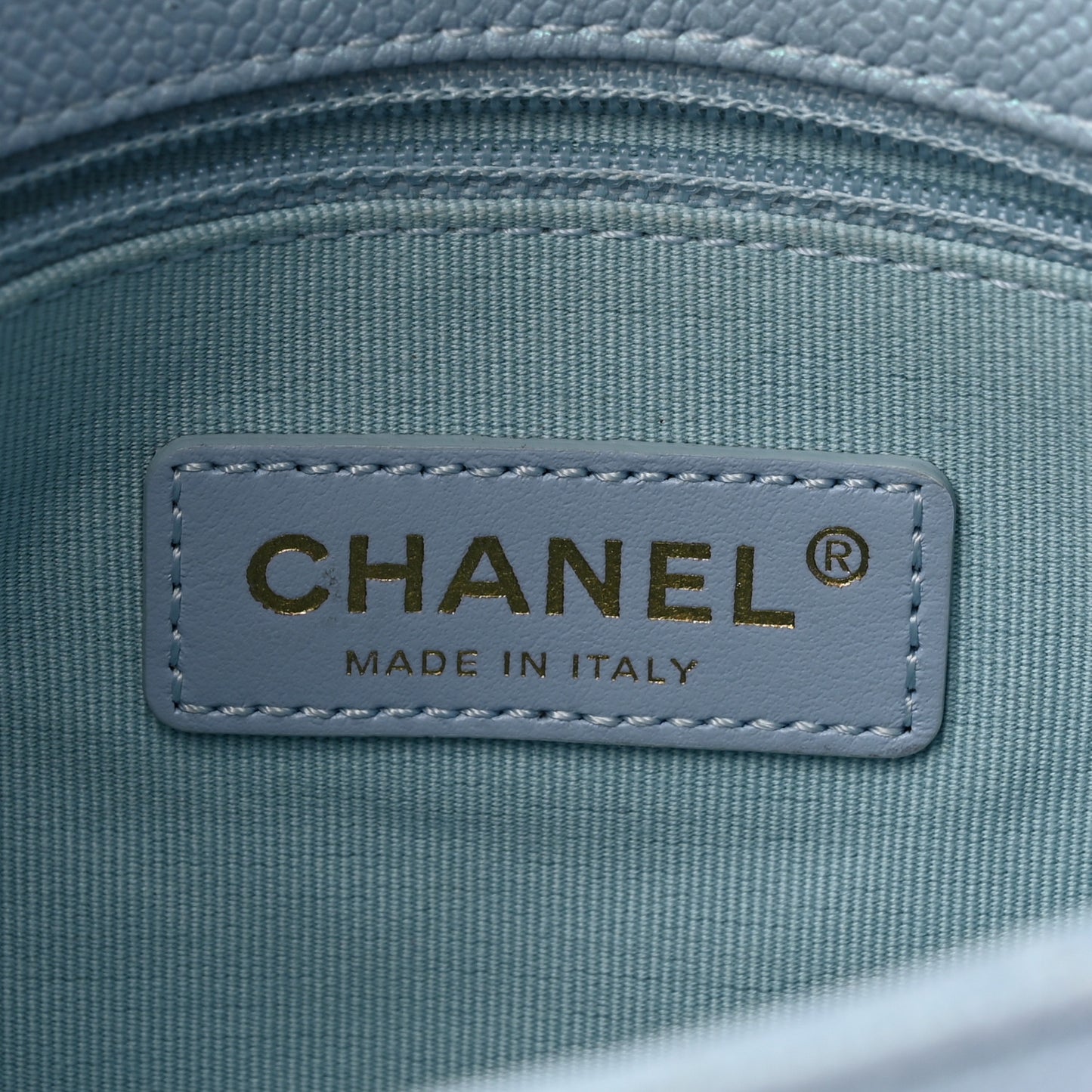 Iridescent Caviar Quilted Mini My Perfect Flap Light Blue