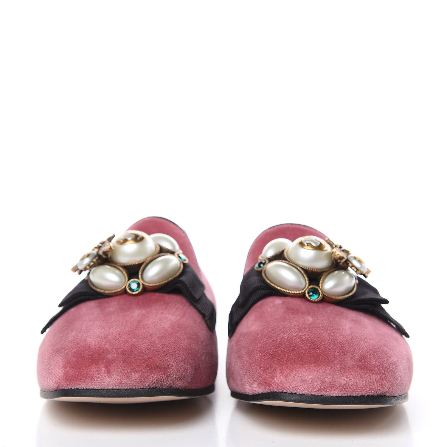 Gucci Velvet Etoile Pearl Embellished Loafers 38.5 Tibet Red 2 of 8