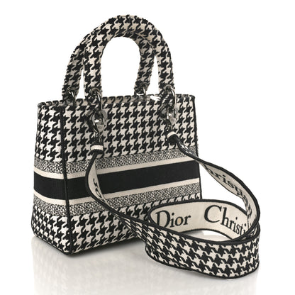 Christian Dior Canvas Houndstooth Embroidered Medium Lady D-Lite Black White 2 of 8