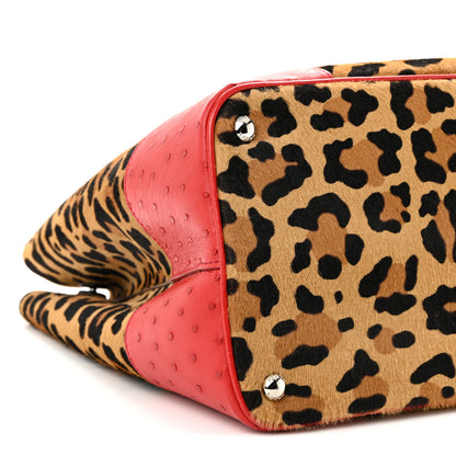 Prada Calf Hair Ostrich Leopard Print Medium Double Bag Miele Voyage 8 of 9