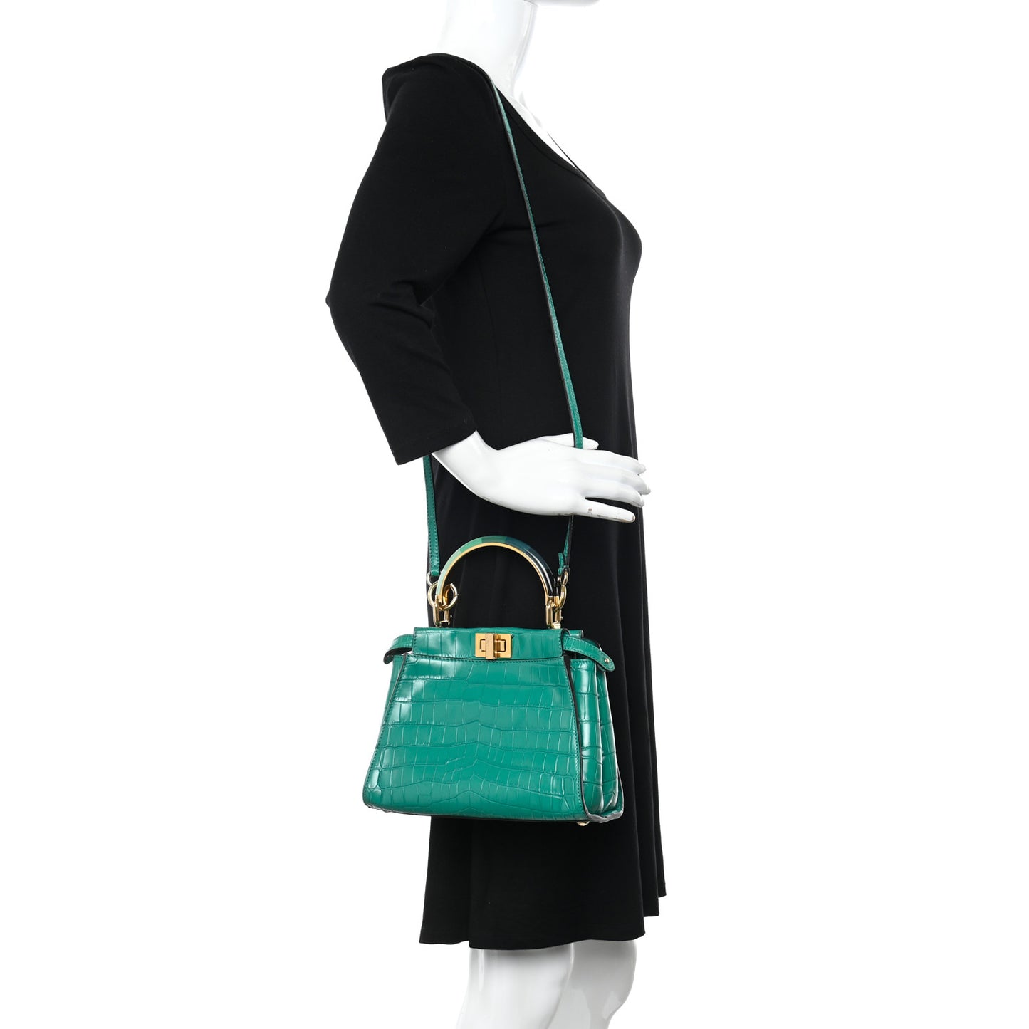 Shiny Crocodile Nappa Mini Plexi Handle Peekaboo Iconic Satchel Emerald