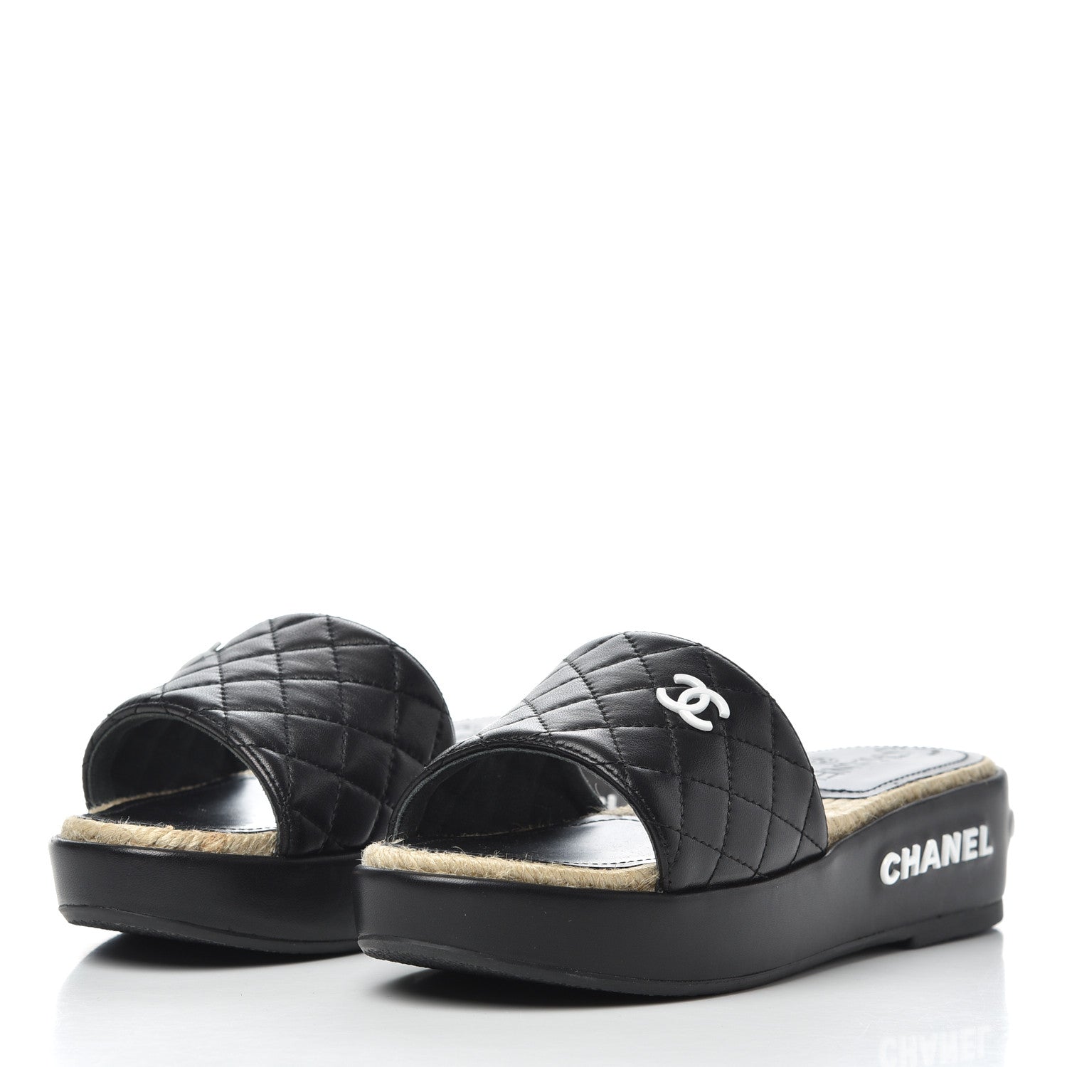 Chanel Lambskin Quilted CC Espadrille Slip On Sandals 35 Black 3 of 14