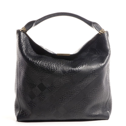 Burberry Heritage Grain Check Embossed Medium Lindburn Hobo Black 1 of 9