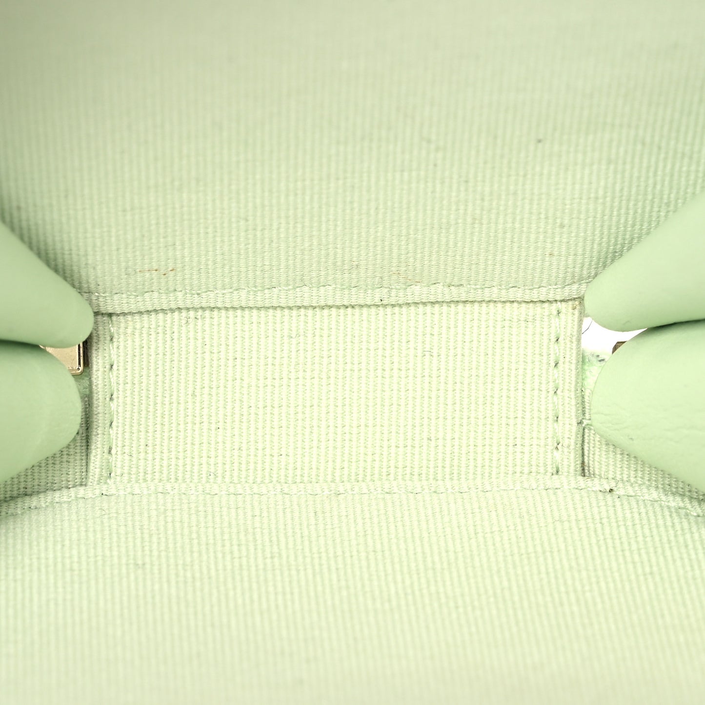 Caviar Quilted Round Handle With Care Vanity With Chain Light Green