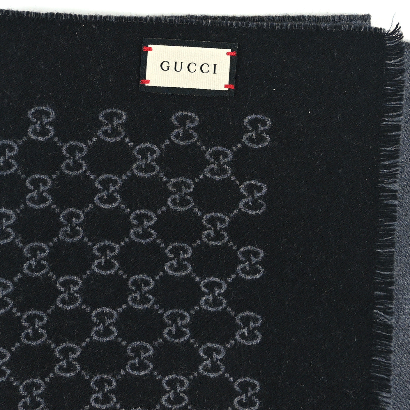 Gucci Wool GG Monogram Sogi Fringe Scarf Dark Grey Black 3 of 3