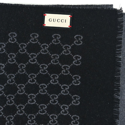 Gucci Wool GG Monogram Sogi Fringe Scarf Dark Grey Black 3 of 3